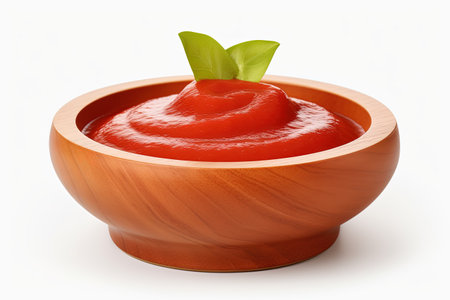 Ketchup in bowl isolated on whiteの素材
