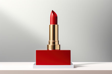 Lipstick placed on a white podiumの素材