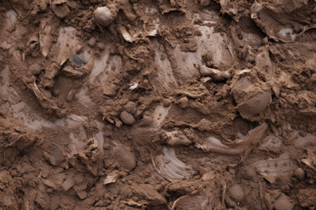 Muddy wet soil with natural organic clay and geological sediment mixture found on a country road aftの素材