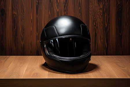 Motorcycle helmet on tableの素材