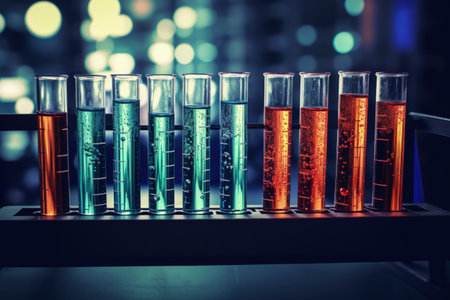 Lab equipment for conducting scientific experiments like tubes and pipettesの素材