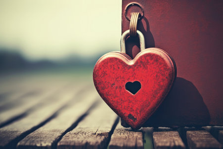 Red heart lock and key symbol of love and commitmentの素材