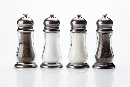 Salt pepper empty shakers on whiteの素材