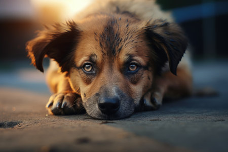 Sad stray dog with smart eyes homeless and abandonedの素材