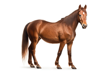 Horse standing alone on white backdropの素材