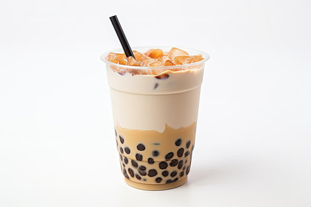 Taiwan s bubble milk tea Fresh milk black sugar syrup hot black pearl in a plastic glass representinの素材