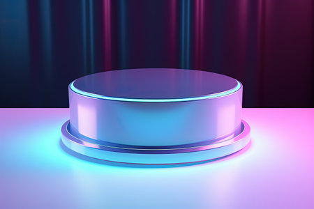 Surreal scene with empty stage holographic neon blue background podium and circle shape Used for cosの素材