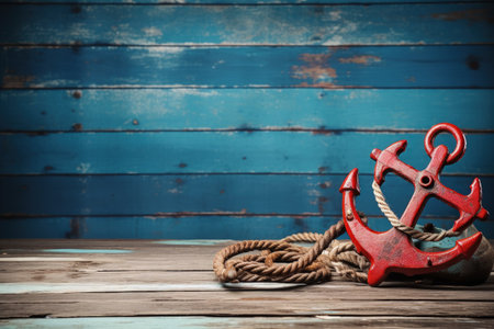 Summer theme Nautical elements on wooden tableの素材