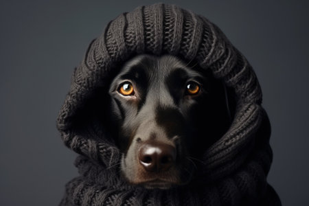Warm black dog nose inside scarf Winter cozinessの素材