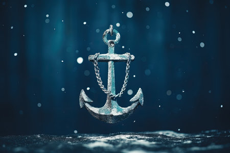 White anchor against a shining blue background aloneの素材