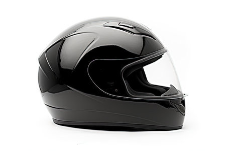 White background isolates black glossy motorcycle helmetの素材