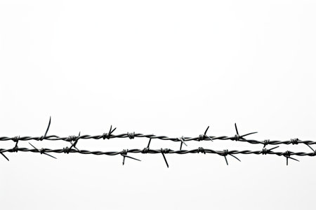Isolated white barbed wire on white backgroundの素材