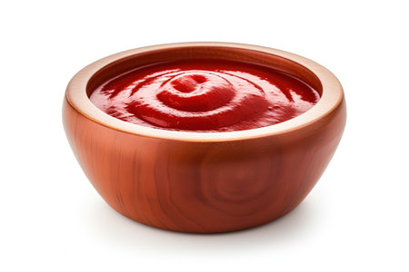Ketchup in bowl isolated on whiteの素材