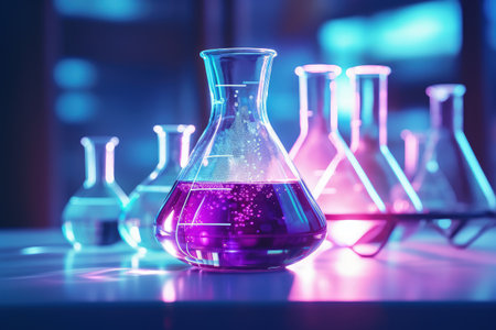 Lab glassware equipment for research and development including chemical beakers and flasksの素材