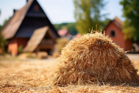 A traditional village haystack with focused foreground and space for textの素材