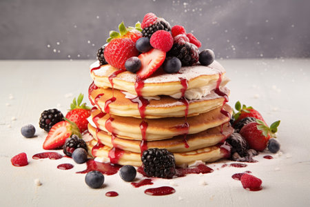 Berries top white pancakesの素材