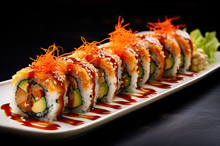 Asian sushi roll with explosive flavorsの素材