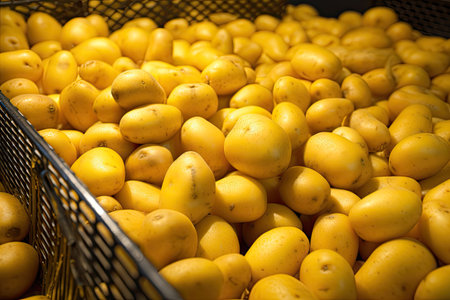 Bulk purchase of yellow potatoes in a grid like pattern using potato meshの素材