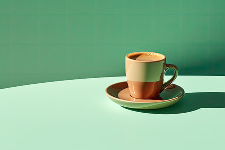 Bright morning green background espresso aroma on podium small cup of ristrettoの素材