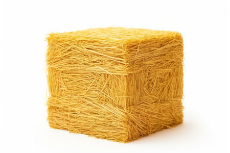 Golden hay bale on white background tightly joined strawの素材