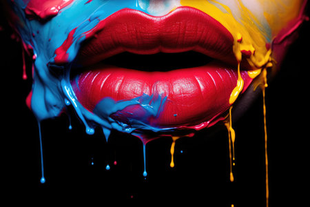 Lipstick applied with a colorful strokeの素材