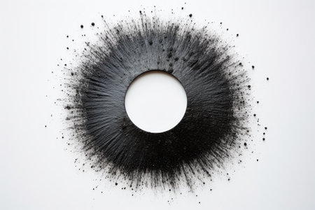Science class experiment magnetic field of black iron powder on white backgroundの素材