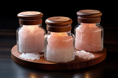 Pink Himalayan salt in a shaker made of glassの素材