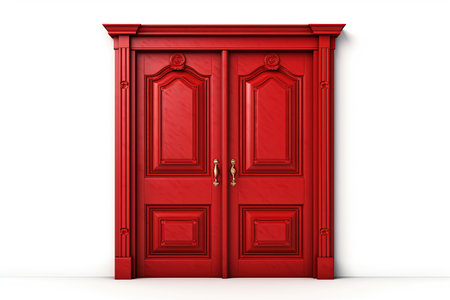 Red wooden door on white backgroundの素材