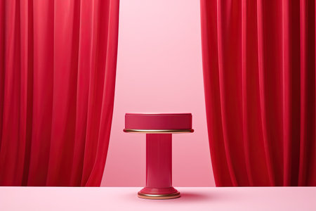 Red lipstick on a pink podium backgroundの素材