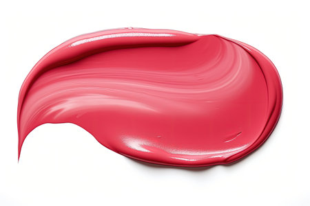 Red matte lipstick swatch on white background with creamy textureの素材