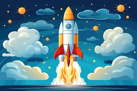 Spacecraft launches into celestial realm symbolizing interplanetary voyages and adorned by a stellarの素材