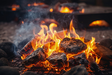 Sparking hot coal for outdoor grillingの素材