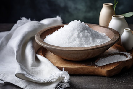 Salt on fabric and wood in kitchenの素材
