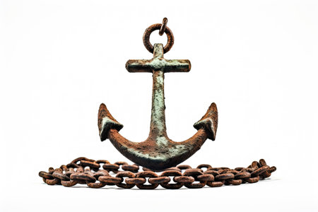 Vintage sea anchor with chain on white background realistic steel anchor rings and shadow This symboの素材