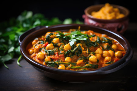 African chickpea stew with spinach spice and a flat layoutの素材