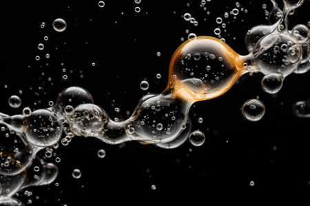Bubbles in water against a black backdropの素材