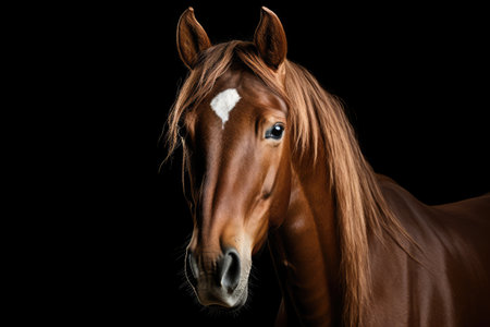 Brown horse on black backdropの素材