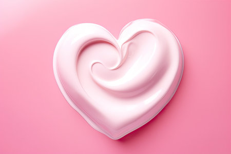 Cream creates heart shape on pink background Skincareの素材