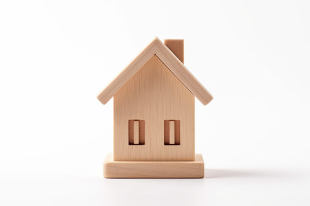Conceptual image of acquiring a toy house on white backgroundの素材
