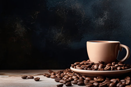 Vertical front view of raw beans on a pedestal with empty space for a cup of coffeeの素材