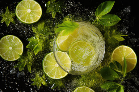 Tequila served with lime and salt Overhead viewの素材