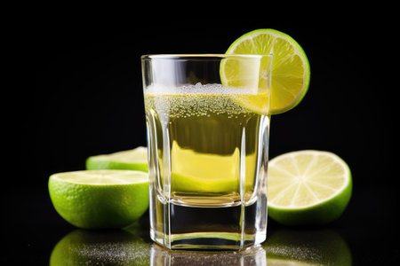 White background with tequila shot lime and saltの素材