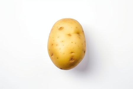 Top view of young potato on white background flat layの素材