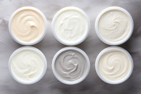 White cream mask on textured gray backgroundの素材