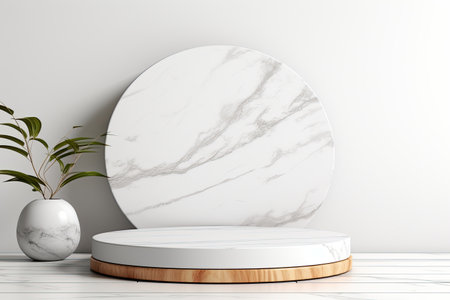 Wooden floor with white background showcase for 3D marbleの素材