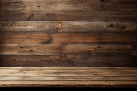 Blank wooden board for displaying products in the backgroundの素材
