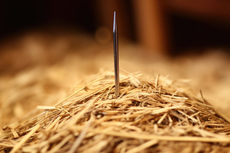 Extreme close up of a needle hidden in a haystackの素材