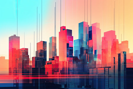 Futuristic urban landscape with contemporary colors and innovative buildings Real estate developmentの素材