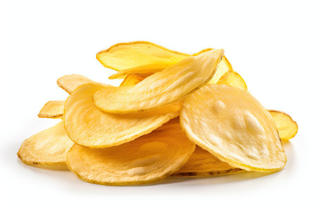 Potato chips isolated on white backgroundの素材