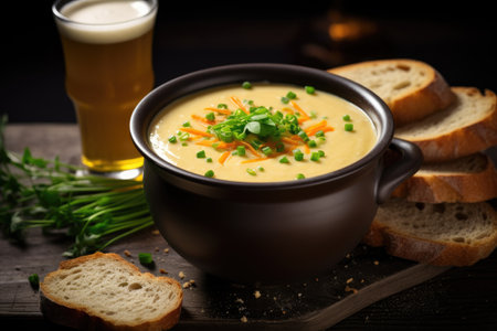 Soup made with homemade beer chives and breadの素材